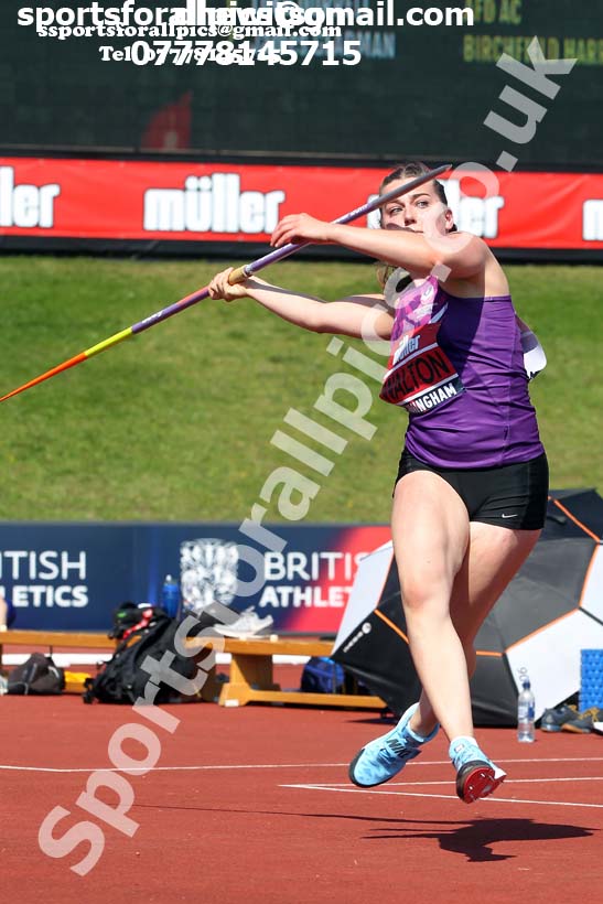 Womens javelin, 2019 Muller British Championships, Alexander Stadium, Birmingham. Photo: David T. Hewitson/Sports for All Pics